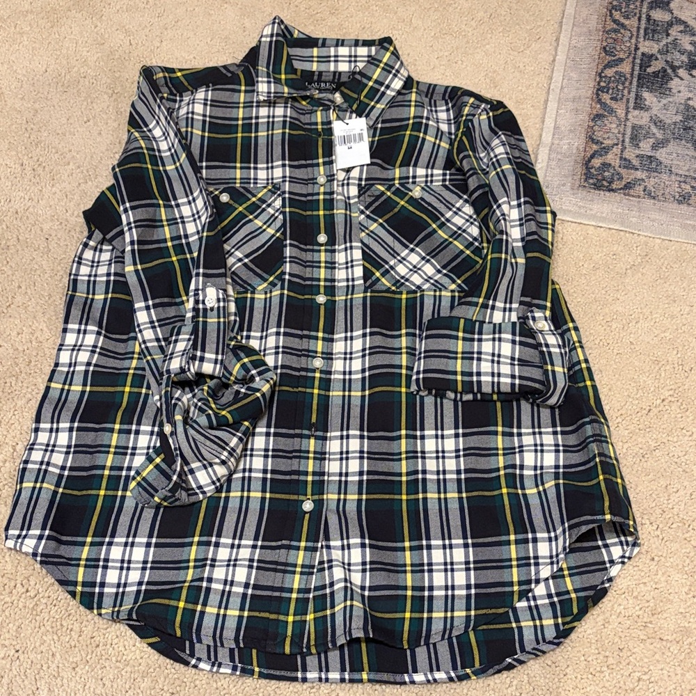 Lauren Ralph Lauren Black and Green Plaid Shirt